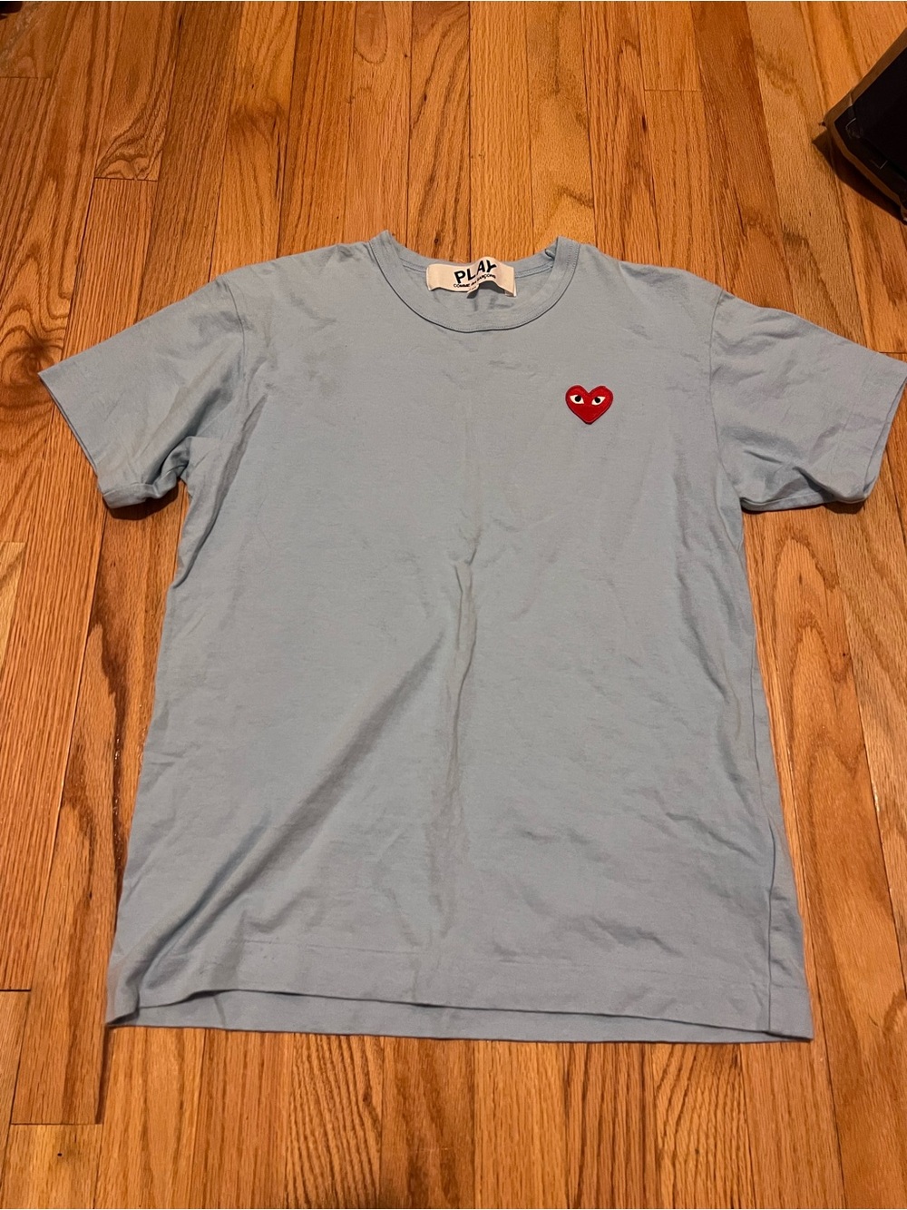 Comme des Garçons PLAY Light Blue Tee with Red Heart Patch